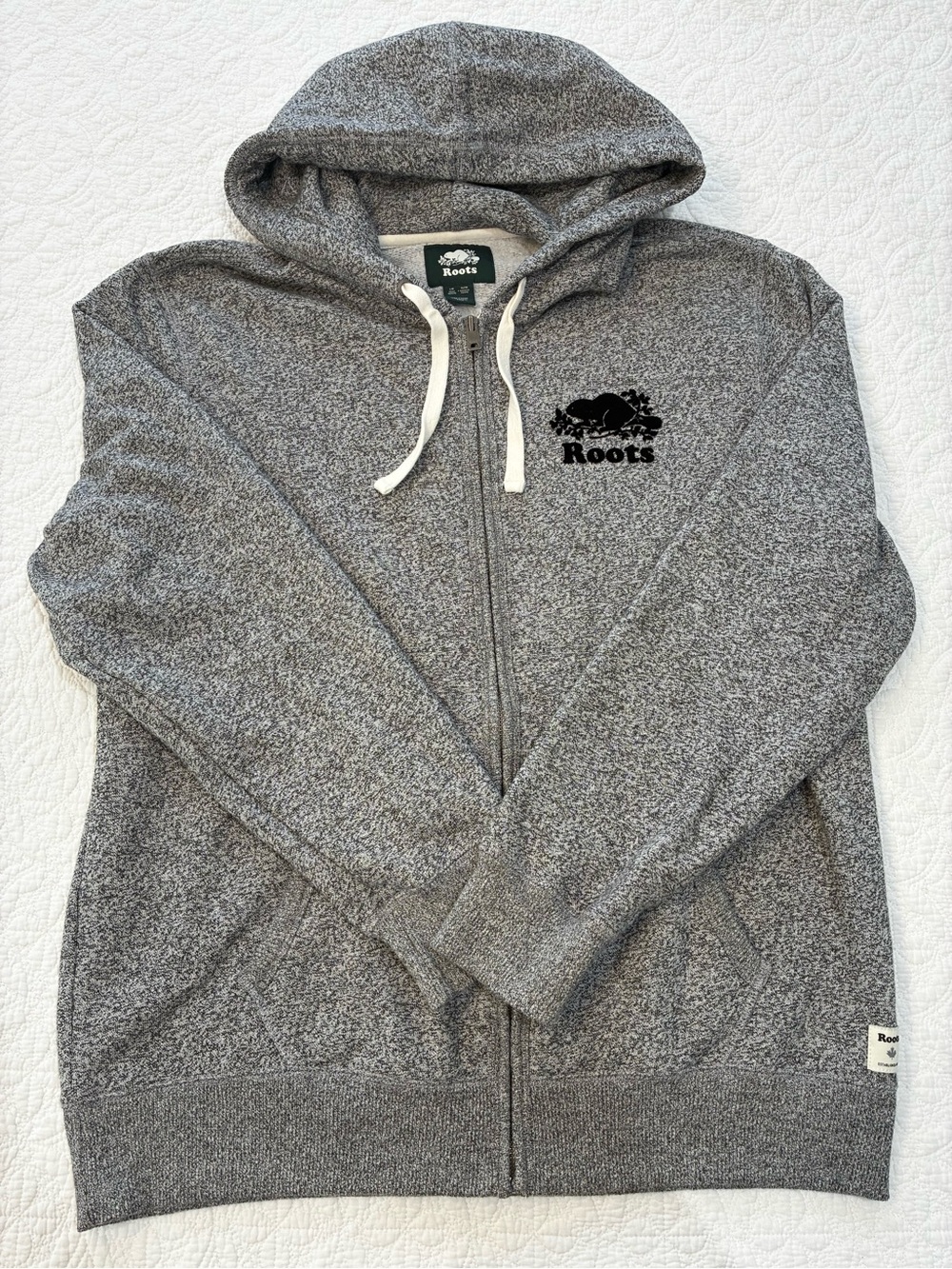 Roots Canada Gray Heather Full Zip Hoodie Beaver Logo Size Large Men / XL Women